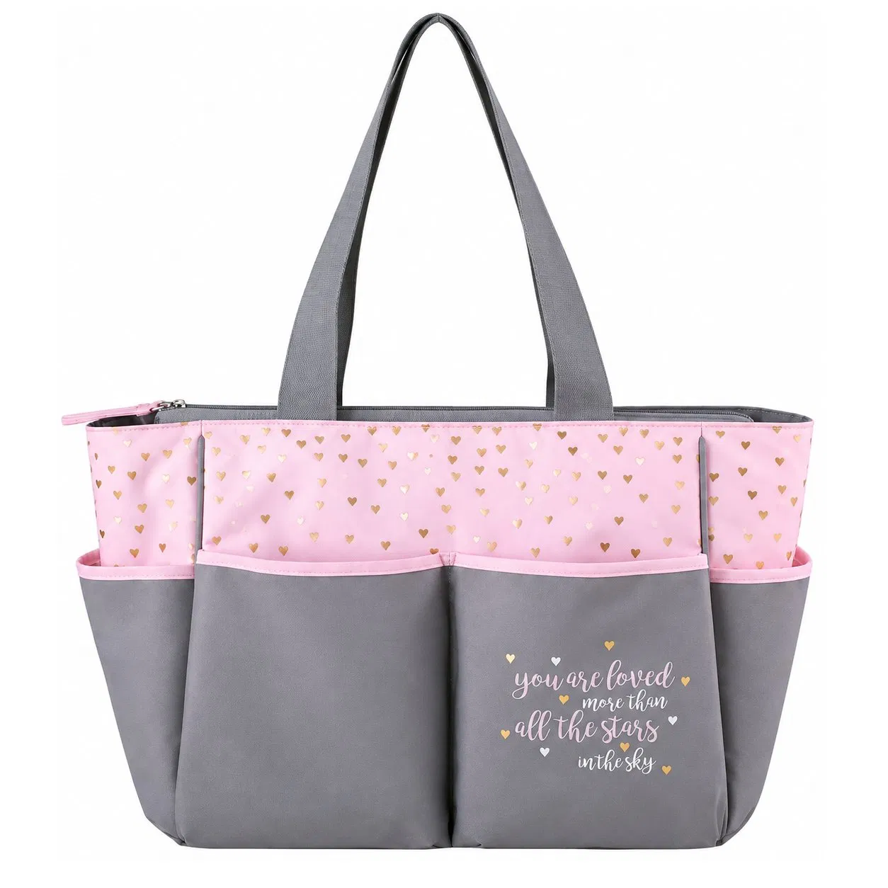 Custom Cartoon Five Piece Diaper Tote Bag Set with Changing Pad and Insulated Bottle Holder