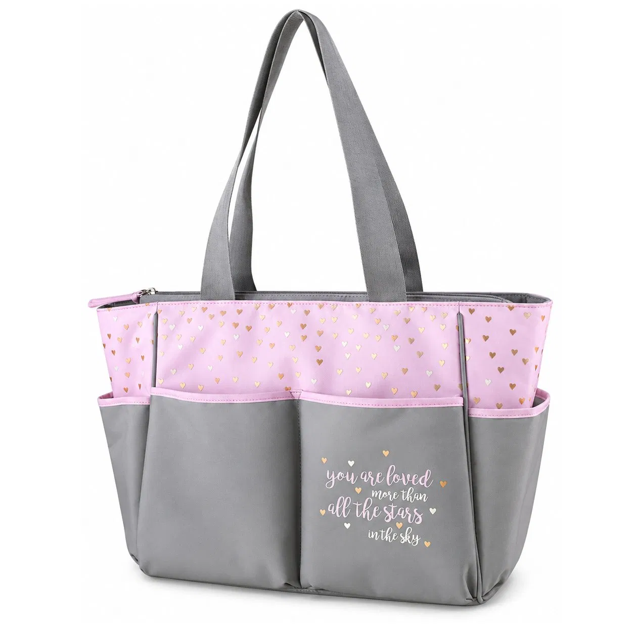 Custom Cartoon Five Piece Diaper Tote Bag Set with Changing Pad and Insulated Bottle Holder