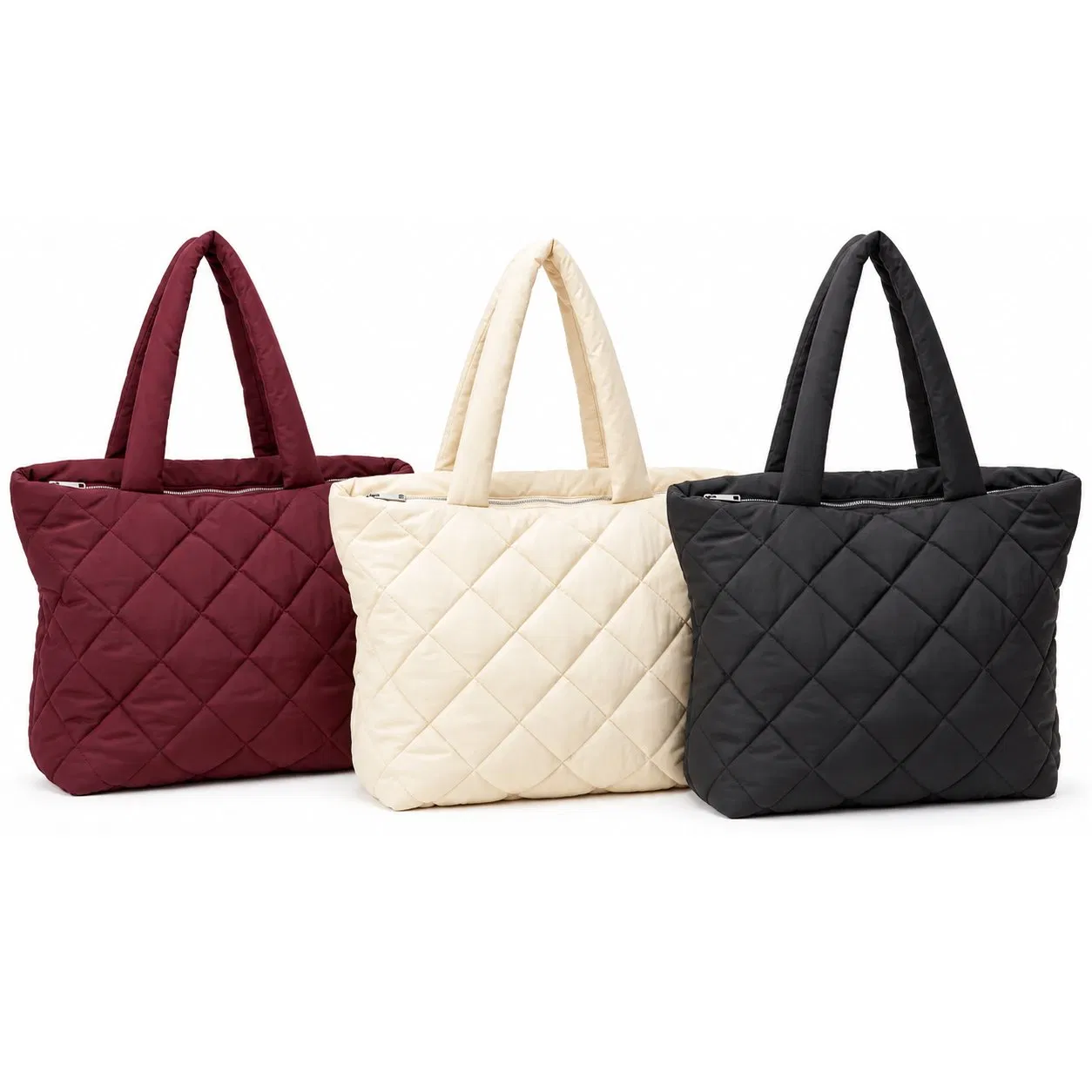 Custom Quilted Nylon Puffer Tote Bag with Multiple Compartments