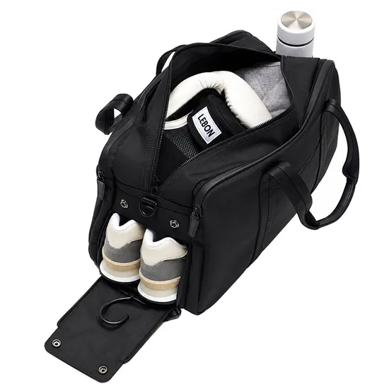 Custom Nylon Gym Duffel Travel Bag with Shoe Compartment and Adjustable Strap