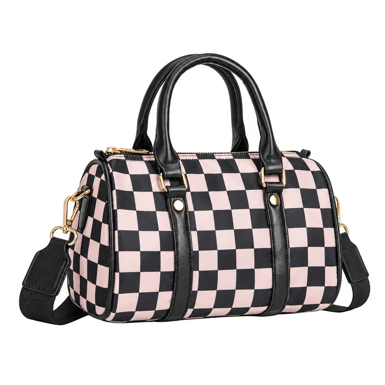 Custom Checkered Boston Duffle Handbag with Adjustable Wide Shoulder Strap