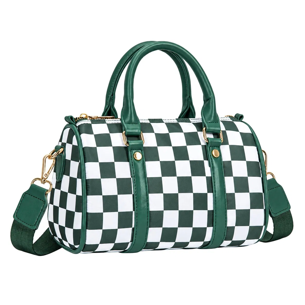 Custom Checkered Boston Duffle Handbag with Adjustable Wide Shoulder Strap