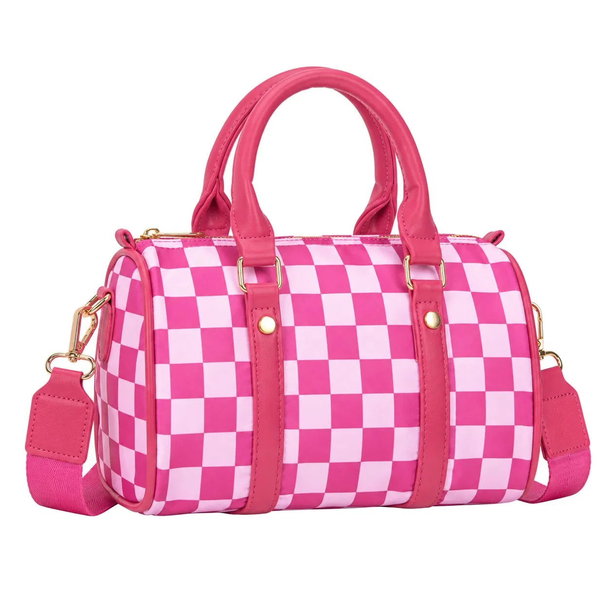 Custom Checkered Boston Duffle Handbag with Adjustable Wide Shoulder Strap