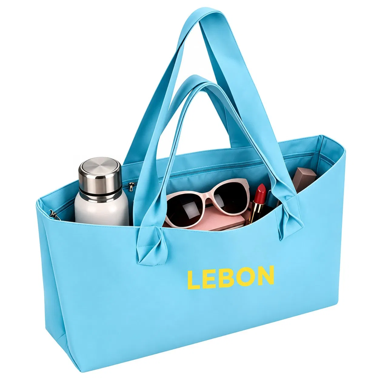 Large Nylon Open Top Shoulder Tote Bag with Canvas Lining for Work School Shopping
