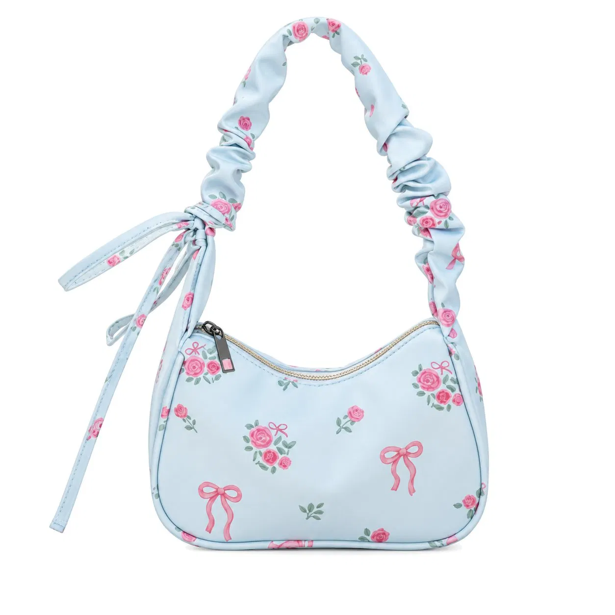 Summer Floral Printed Pearl Detail Single Strap Shoulder Handbag