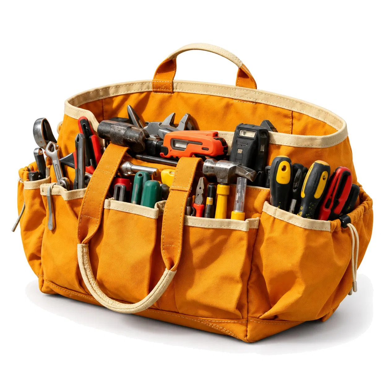 Heavy Duty Canvas Multi Pocket Wide Mouth Tool Organizer Carry Bag