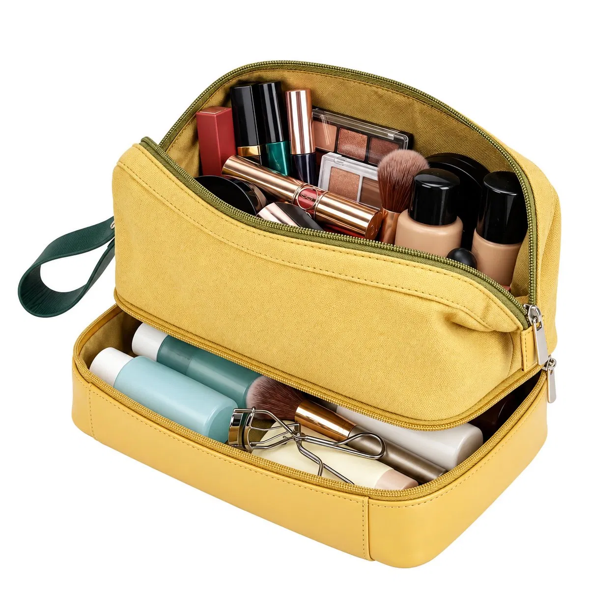 Custom Canvas Zipper Makeup Organizer Bag with Multiple Compartments for Travel