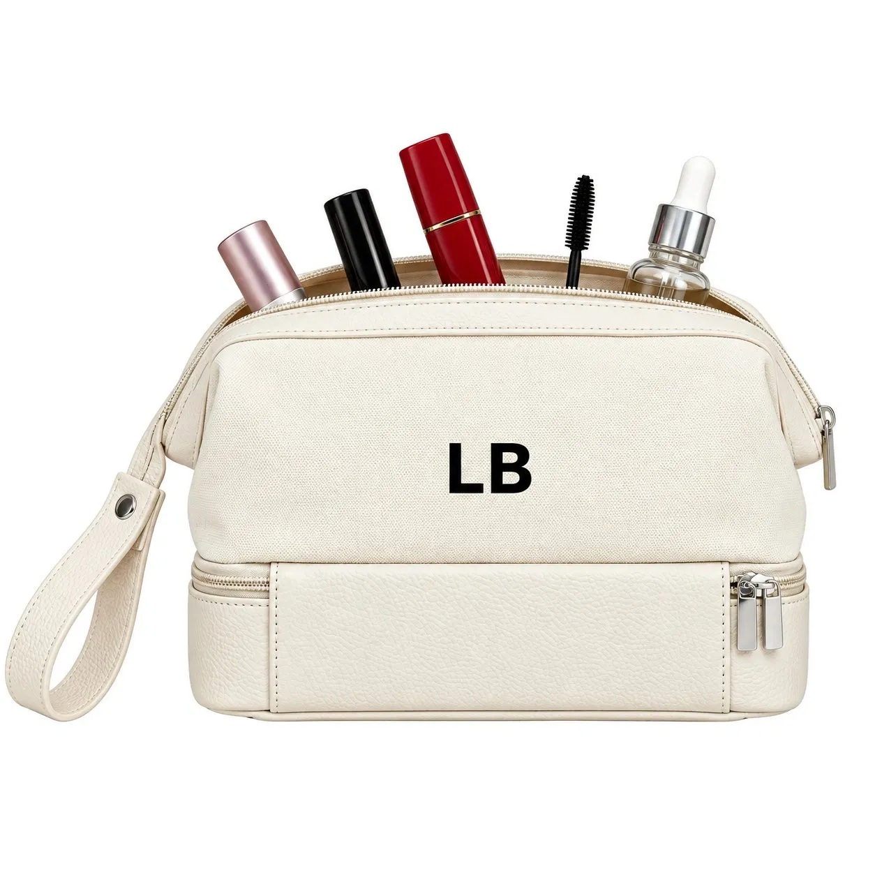 Custom Canvas Zipper Makeup Organizer Bag with Multiple Compartments for Travel