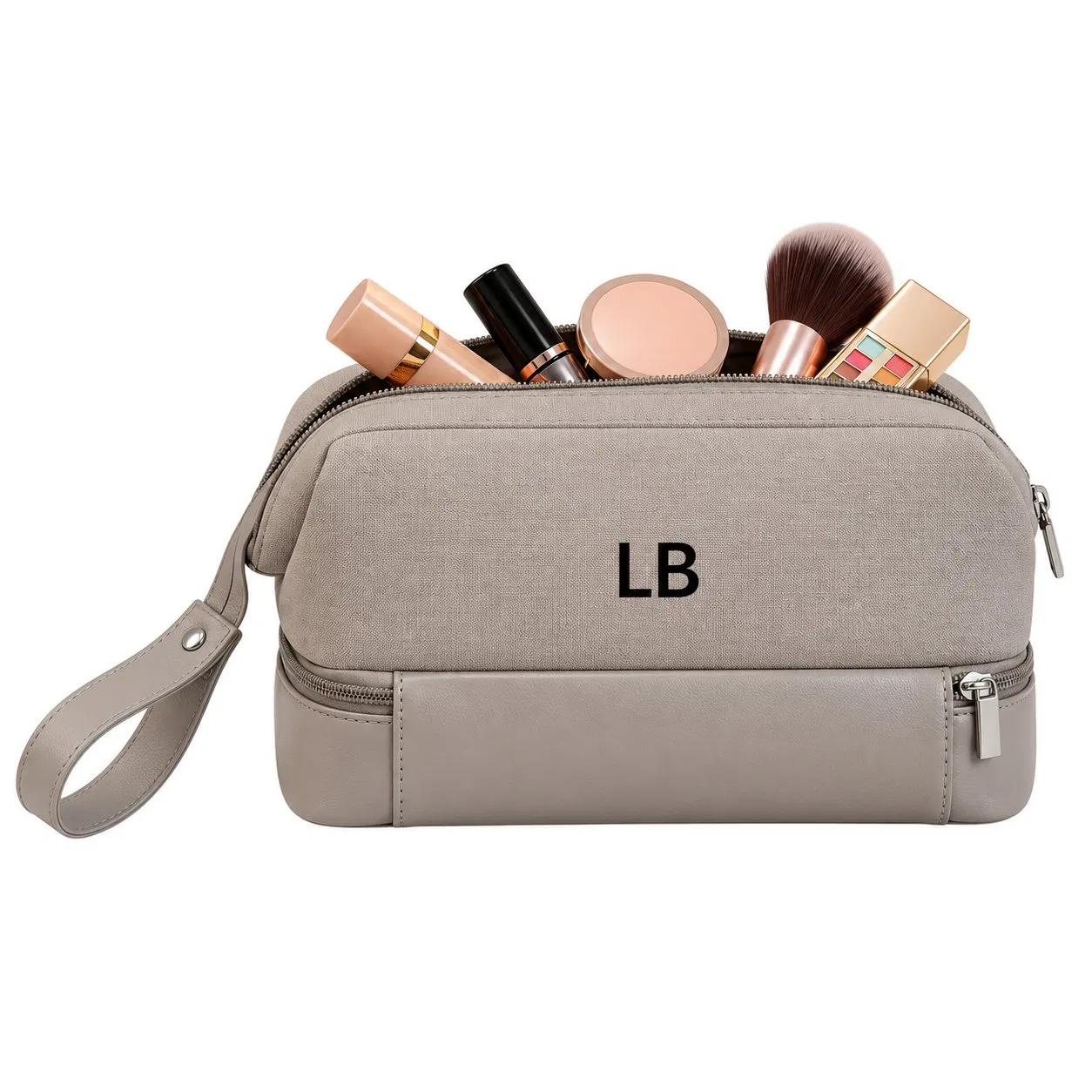 Custom Canvas Zipper Makeup Organizer Bag with Multiple Compartments for Travel