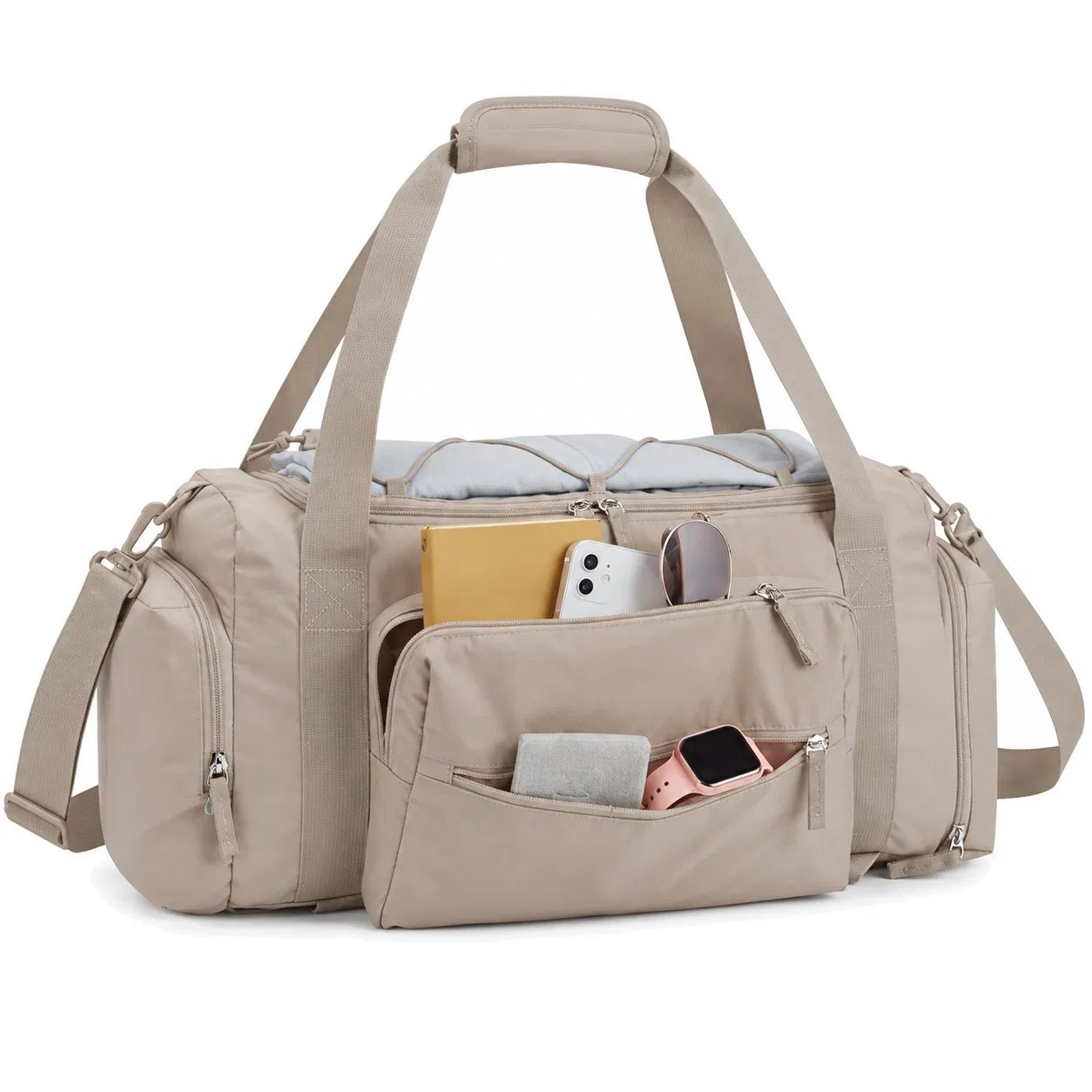 Lightweight Nylon Gym Travel Duffle Bag with Shoe Compartment and Wet Pocket