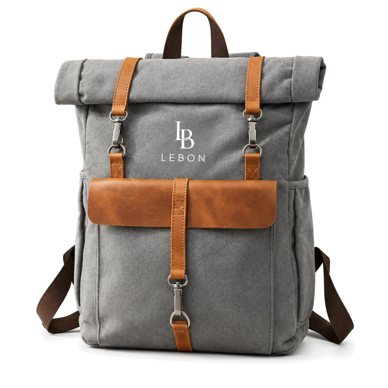 Custom Vintage Canvas Laptop Backpack with Zipper and Multiple Compartments