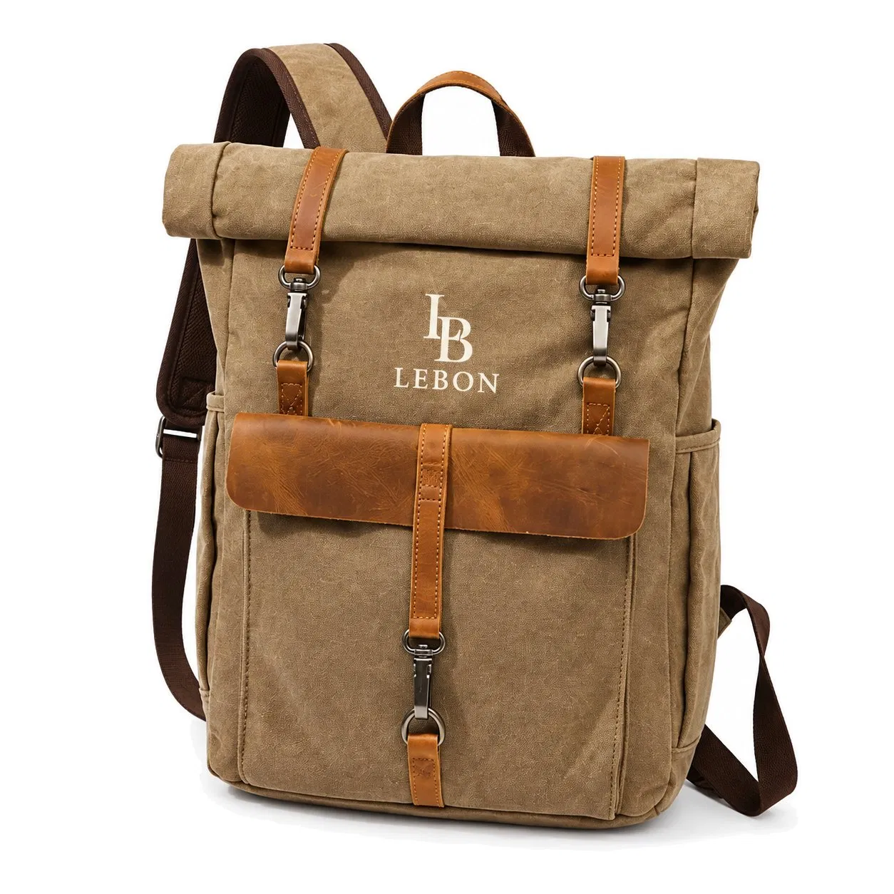 Custom Vintage Canvas Laptop Backpack with Zipper and Multiple Compartments
