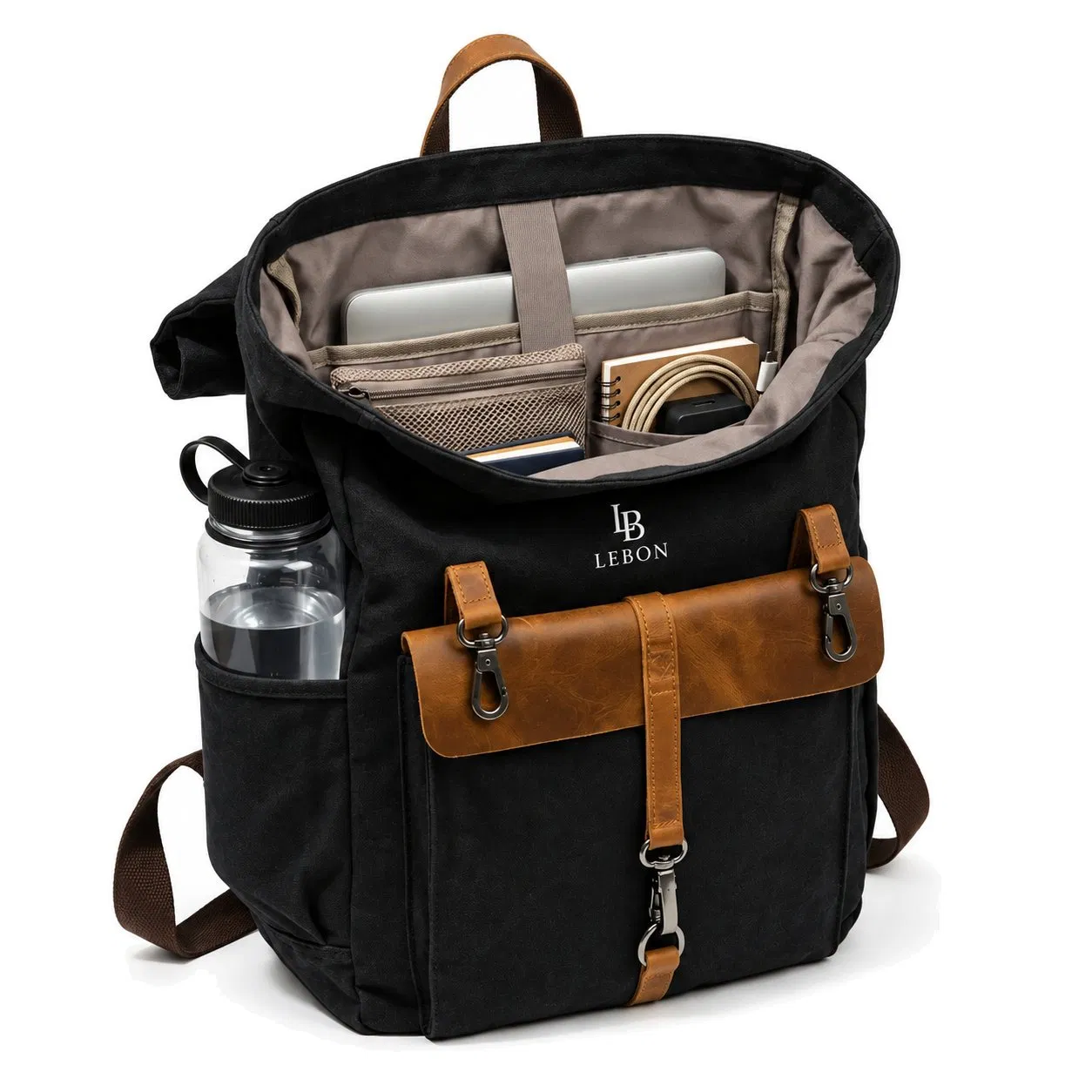Custom Vintage Canvas Laptop Backpack with Zipper and Multiple Compartments