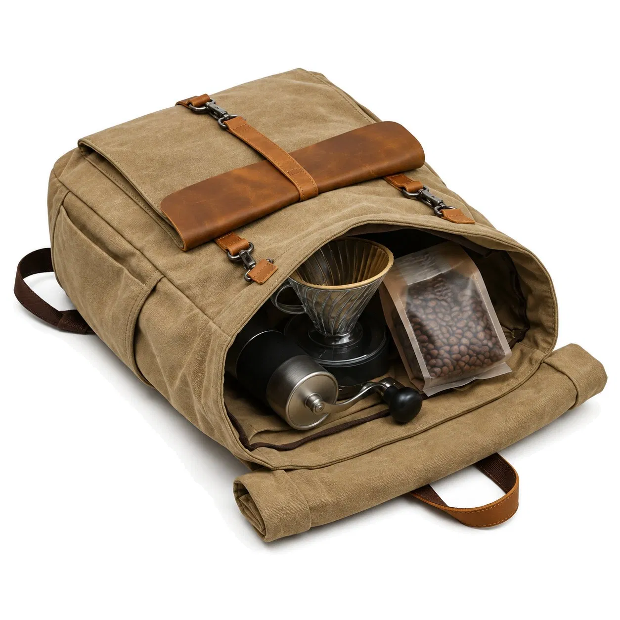 Custom Vintage Canvas Laptop Backpack with Zipper and Multiple Compartments