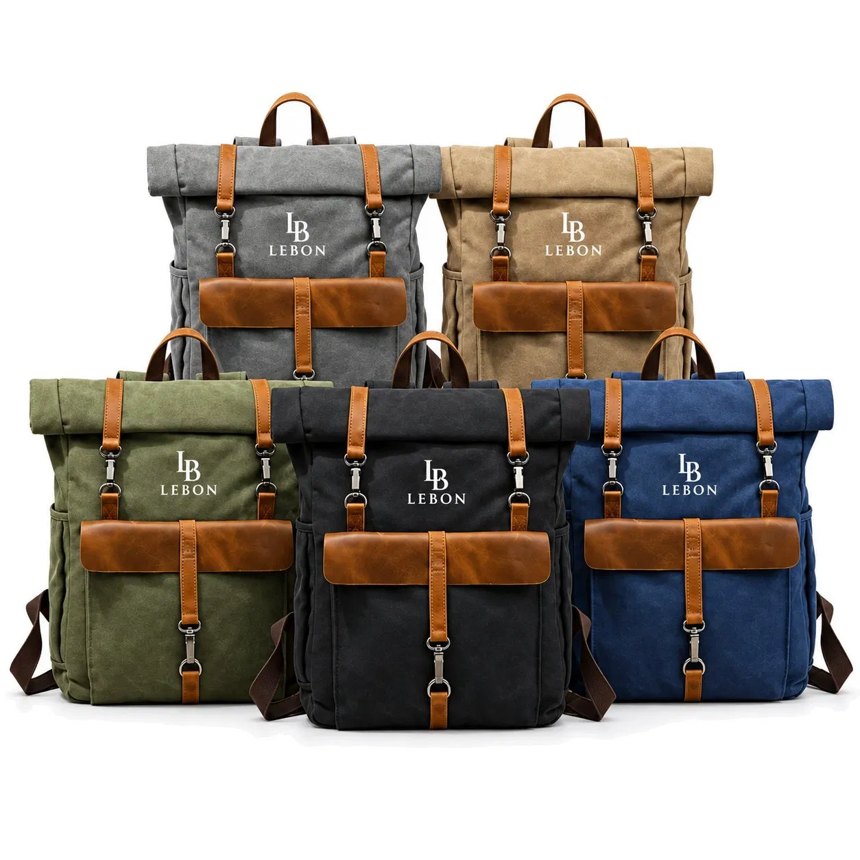 Custom Vintage Canvas Laptop Backpack with Zipper and Multiple Compartments
