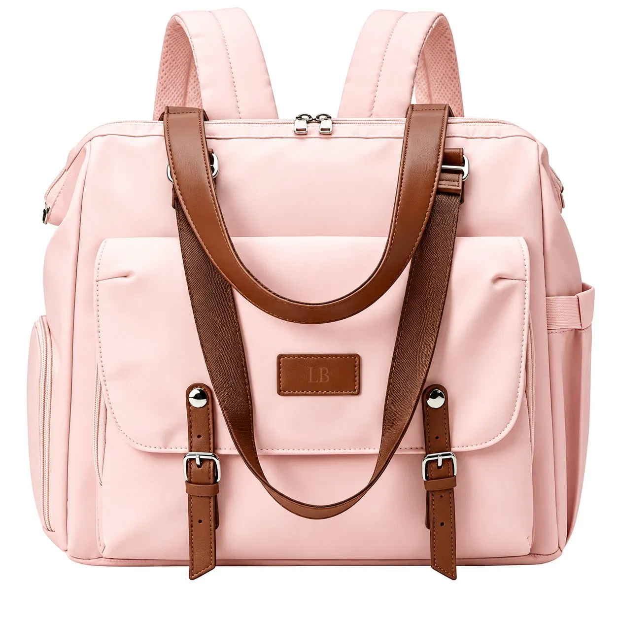 Convertible Nylon Diaper Backpack Tote with Shoe Compartment and Bottle Pocket
