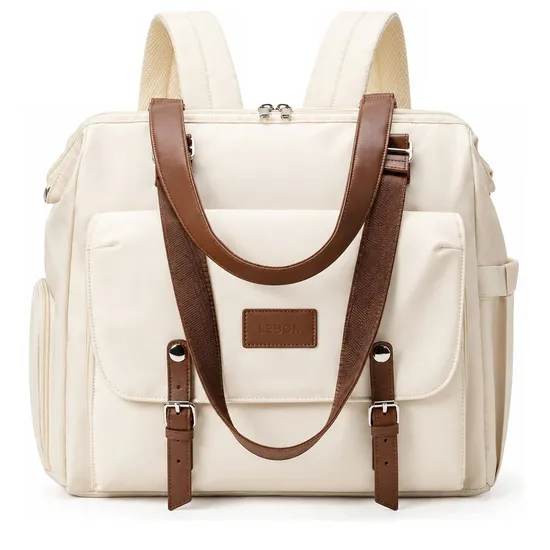 Convertible Nylon Diaper Bag with Laptop Compartment and Luggage Strap