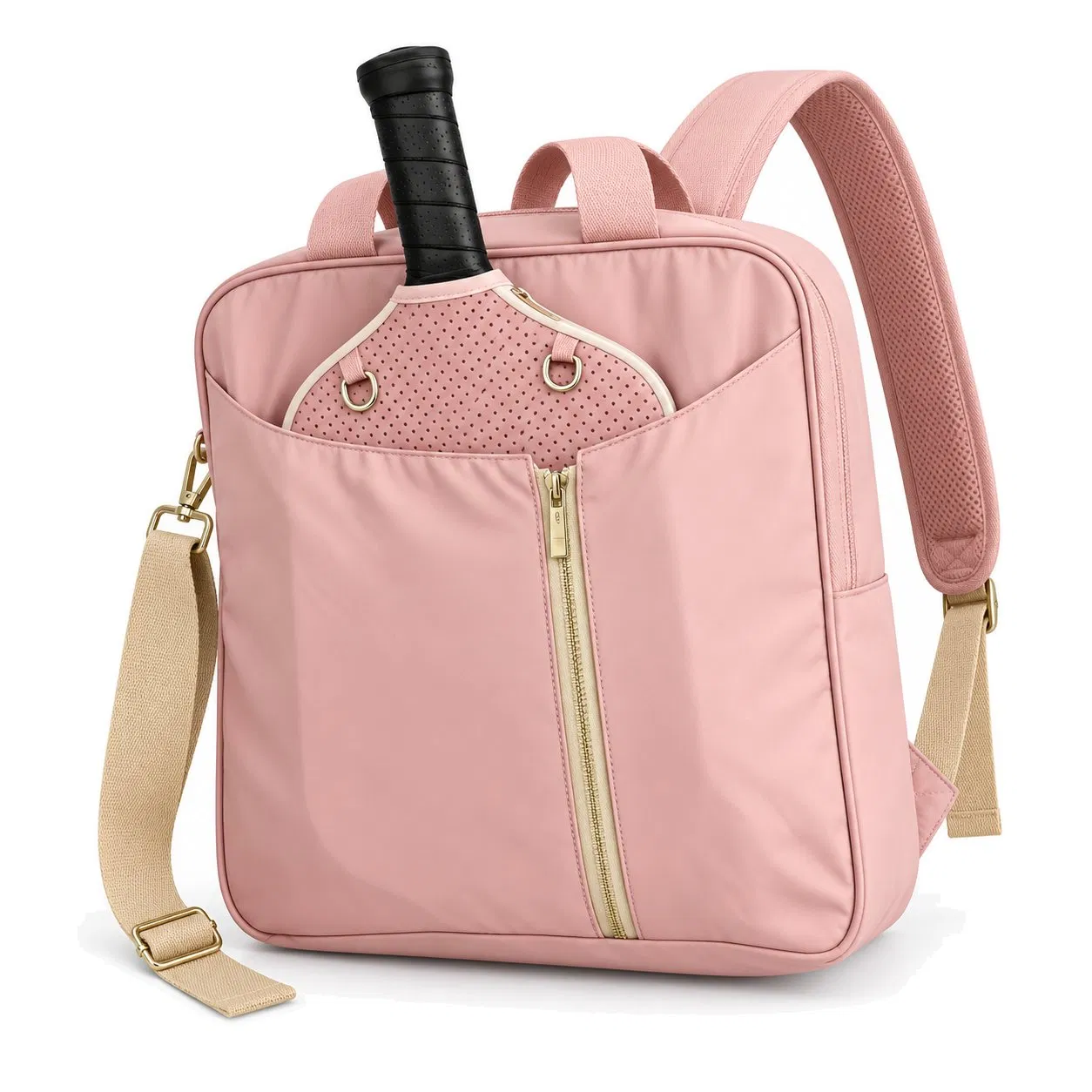 Nylon Pickleball Paddle Tote Bag with Insulated Pocket and Removable Shoe Bag