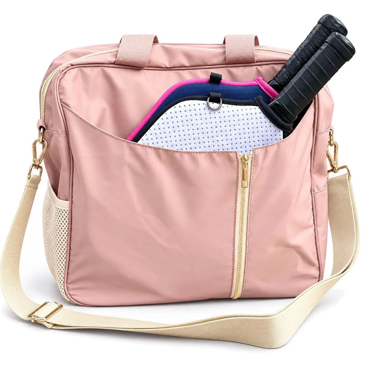 Nylon Pickleball Paddle Tote Bag with Insulated Pocket and Removable Shoe Bag