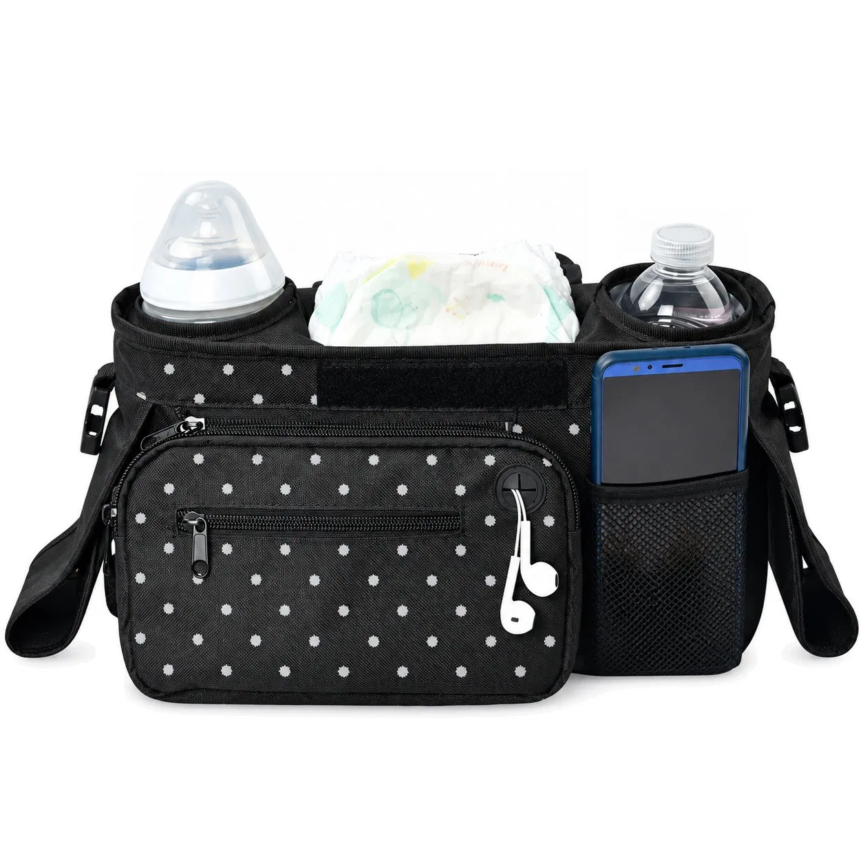 Polyester Stroller Organizer Diaper Bag with Wipe Holder and Insulated Pockets