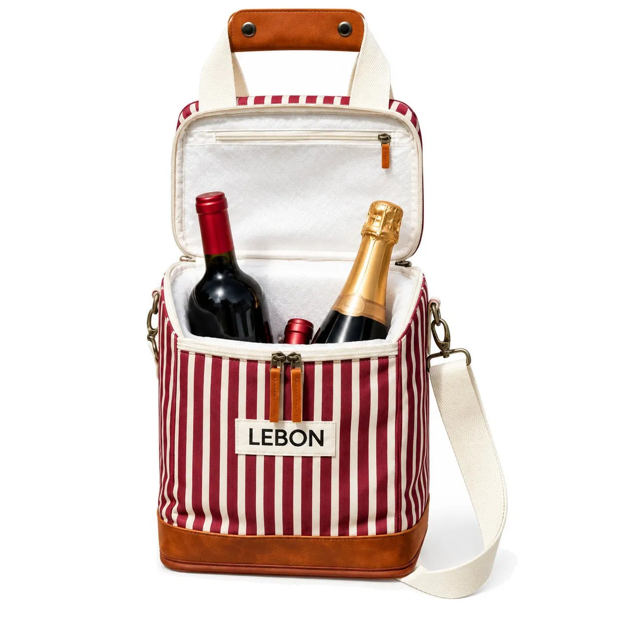 Portable Insulated Polyester Wine Cooler Bag with Shoulder Strap for Outdoor Picnics