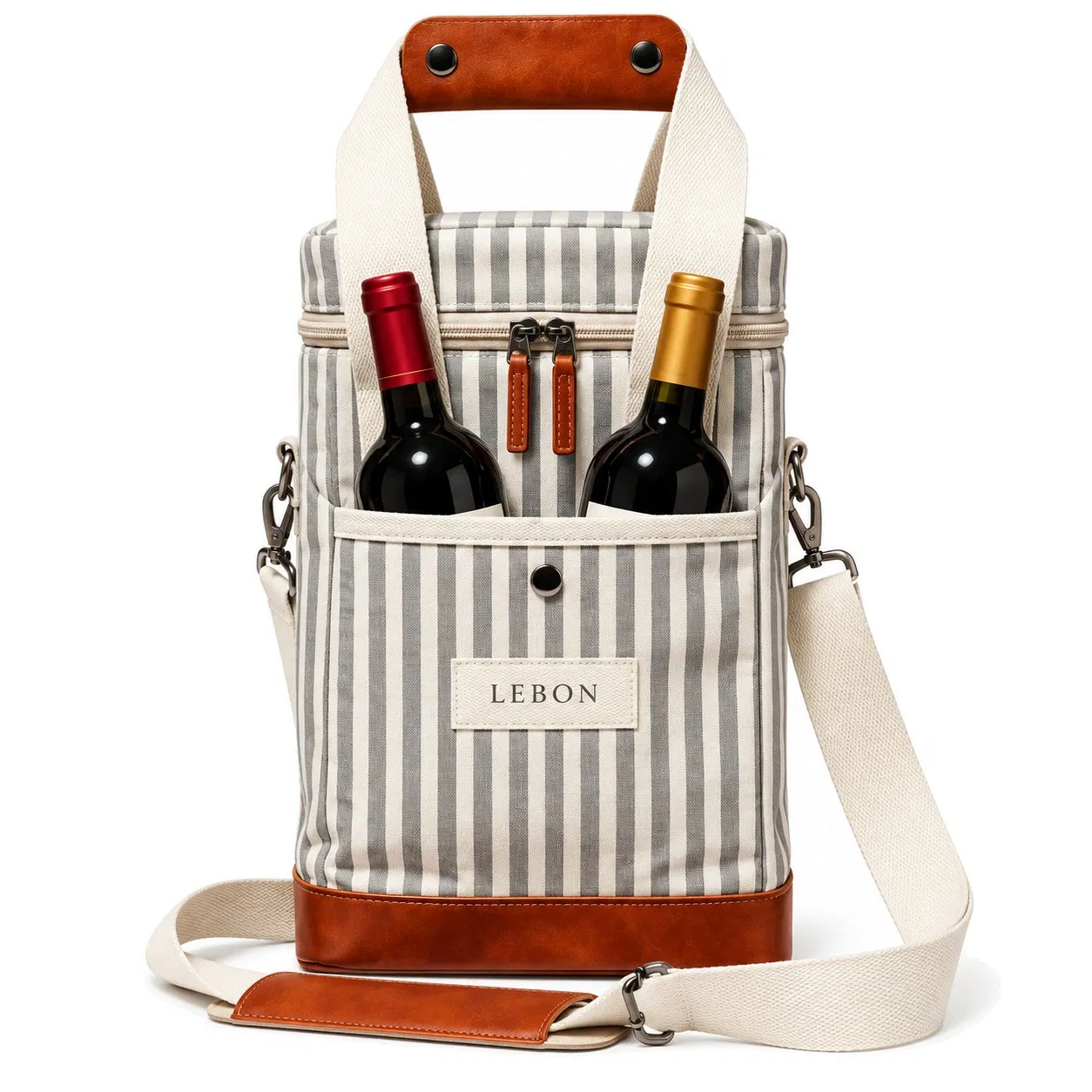 Portable Insulated Polyester Wine Cooler Bag with Shoulder Strap for Outdoor Picnics