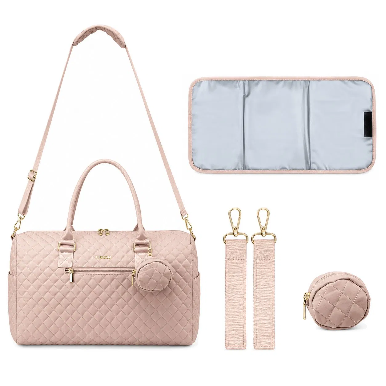 Large Capacity PU Diaper Tote Bag with Multiple Pockets for Mom Travel