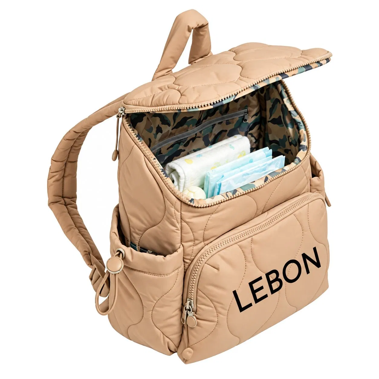 Custom Quilted Polyester Diaper Backpack with Insulated Organizer Pockets