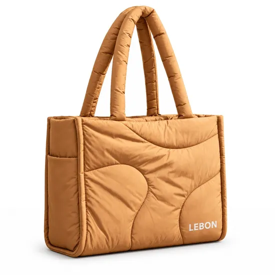 Custom Nylon Quilted Puffer Tote Bag Large Capacity Multi Pocket Shoulder Handbag for Work Travel Daily Use