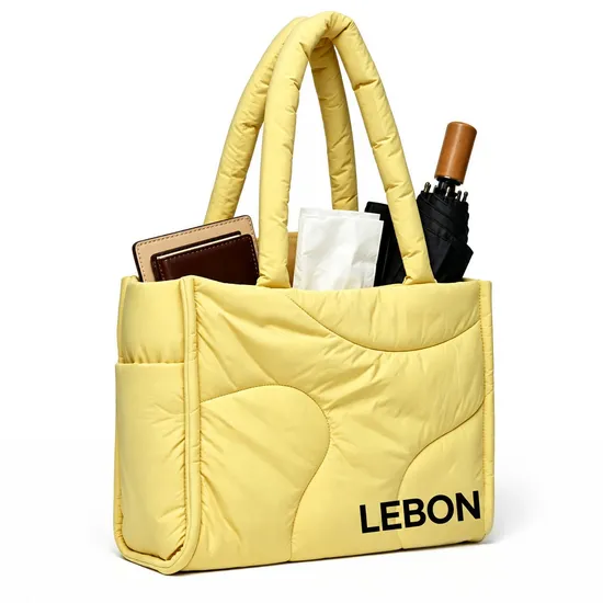 Custom Nylon Quilted Puffer Tote Bag Large Capacity Multi Pocket Shoulder Handbag for Work Travel Daily Use