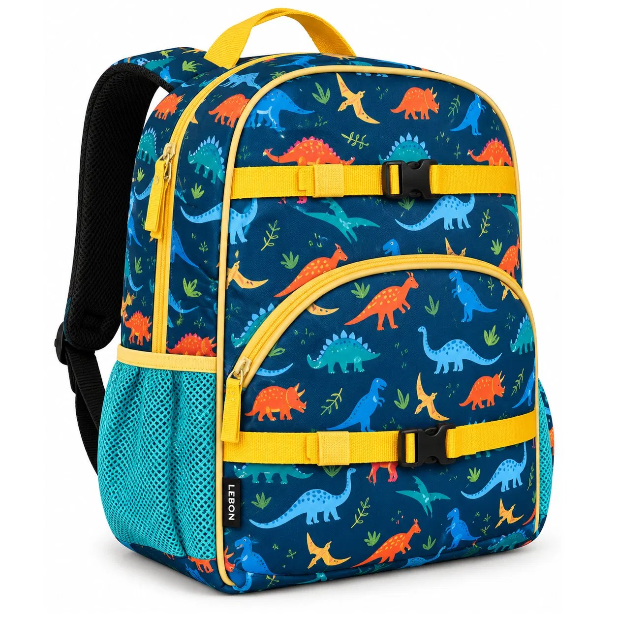 Kids Dinosaur Print School Backpack with Padded Adjustable Straps and Multiple Pockets