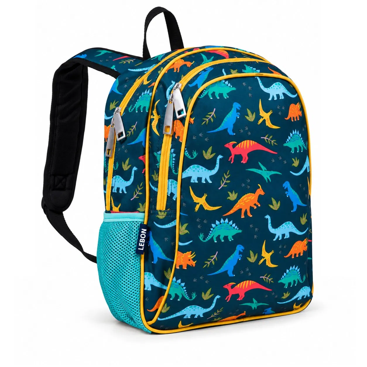 Kids Dinosaur Print School Backpack with Padded Adjustable Straps and Multiple Pockets