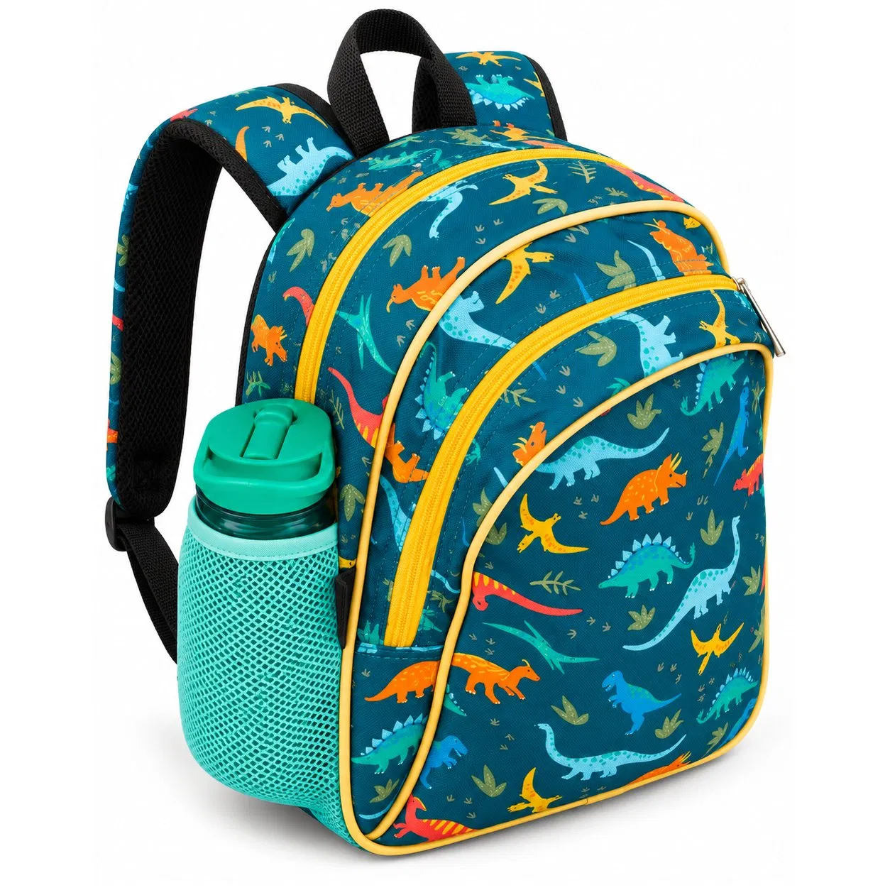 Kids Dinosaur Print School Backpack with Padded Adjustable Straps and Multiple Pockets