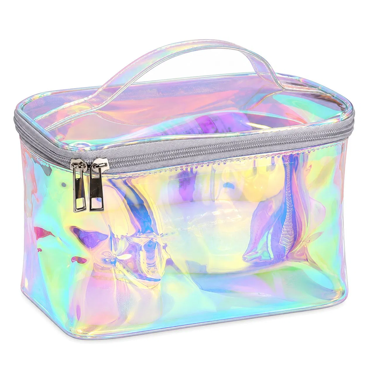 Custom Iridescent PVC Cosmetic Bag Set Transparent Zipper Makeup Travel Organizer
