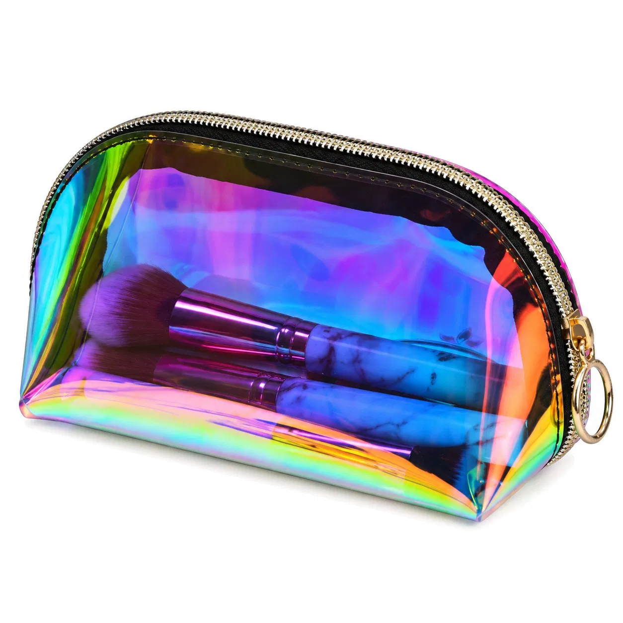 Custom Iridescent PVC Cosmetic Bag Set Transparent Zipper Makeup Travel Organizer