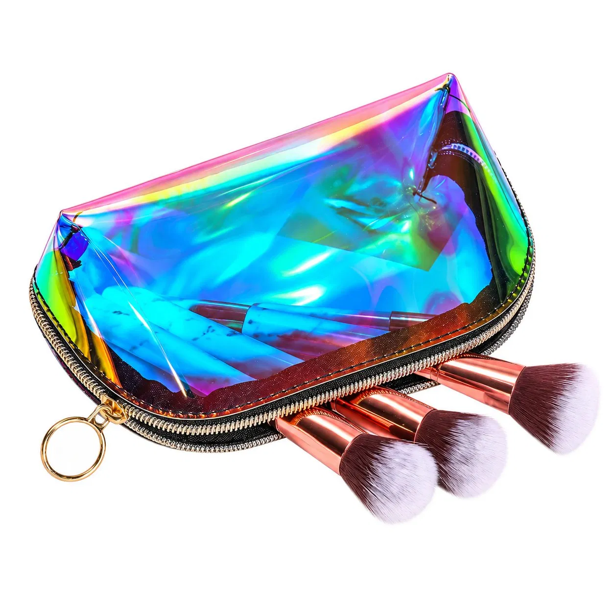 Custom Iridescent PVC Cosmetic Bag Set Transparent Zipper Makeup Travel Organizer