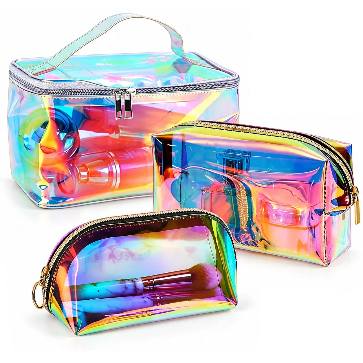 Transparent PVC Cosmetic Bag Colorful Zipper Makeup Pouch Travel Toiletry Organizer