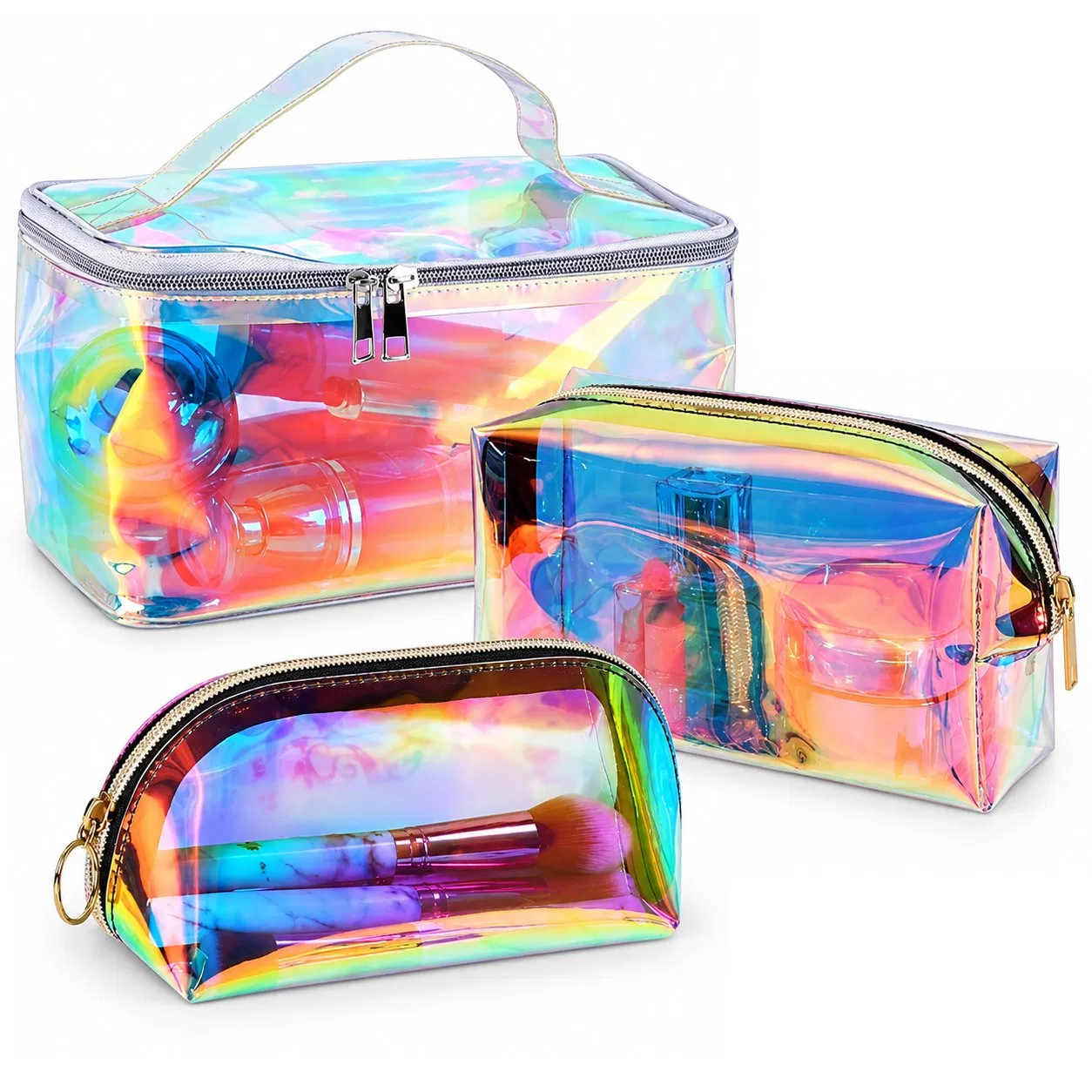 Transparent PVC Cosmetic Bag Colorful Zipper Makeup Pouch Travel Toiletry Organizer