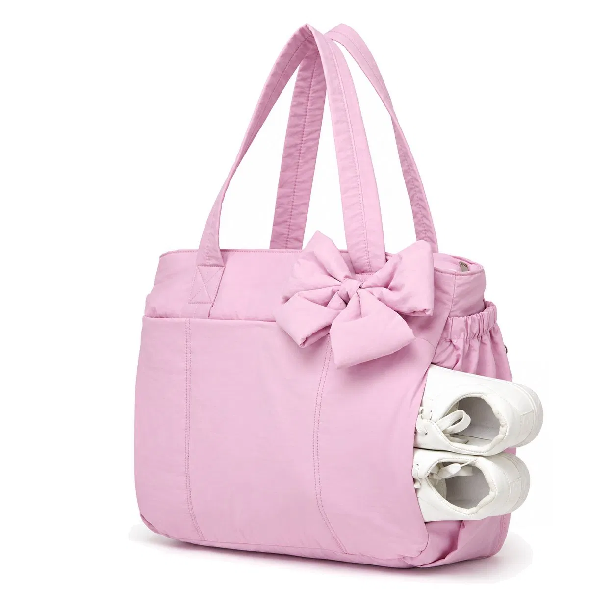 Lightweight Quilted Nylon Puffy Tote Bag with Shoulder Luggage Strap for Laptop Work Travel