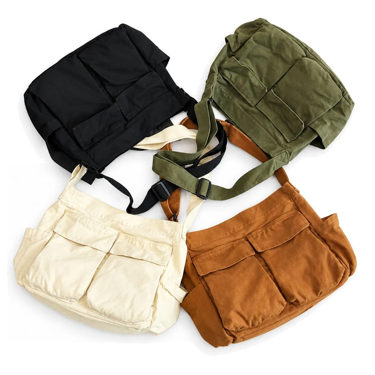 Canvas Messenger Hobo Crossbody Shoulder Bag with Pockets Adjustable Strap for Daily Travel