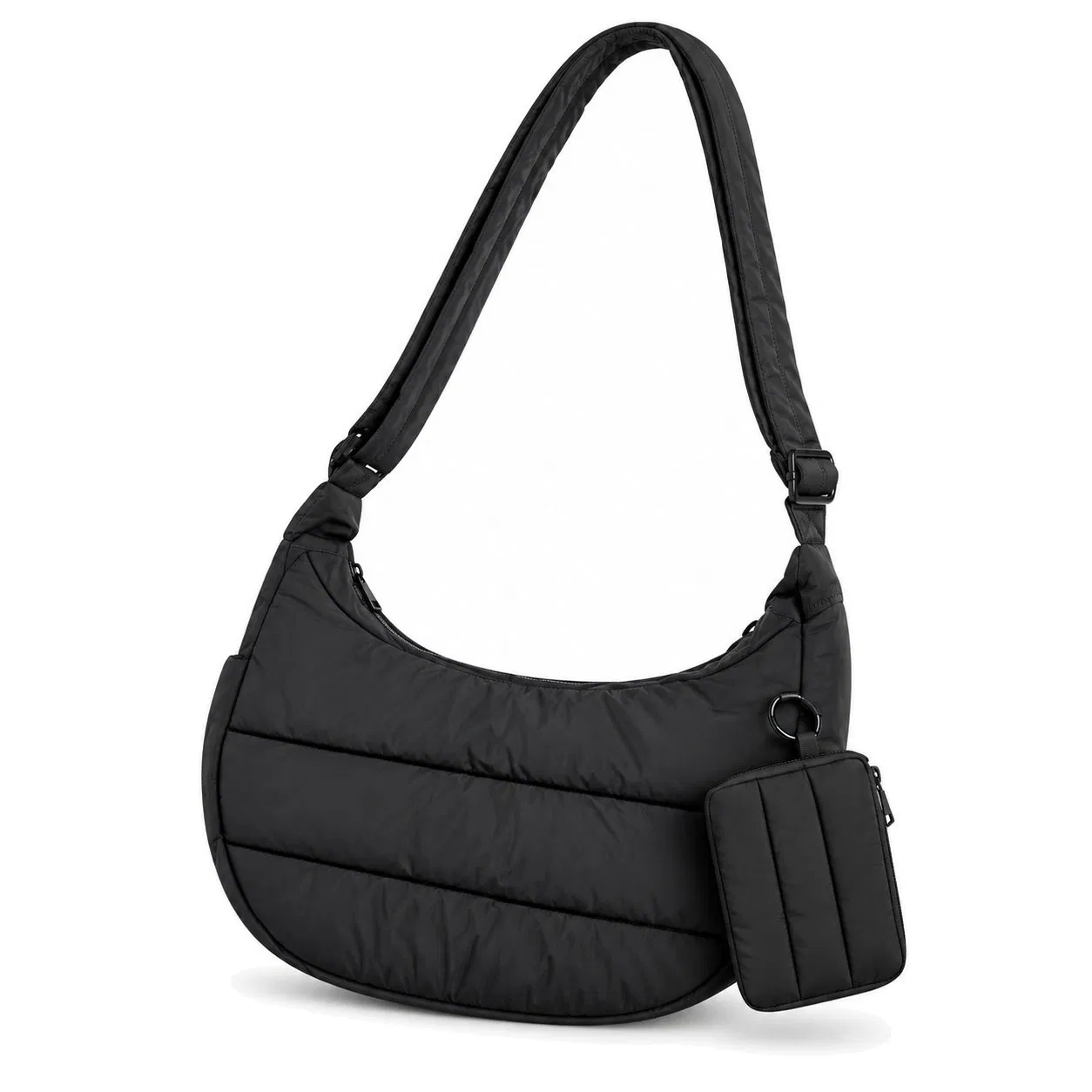 Women Compact Puffer Hobo Crossbody Bag with Adjustable Strap Nylon Shoulder Handbag and Small Pouch