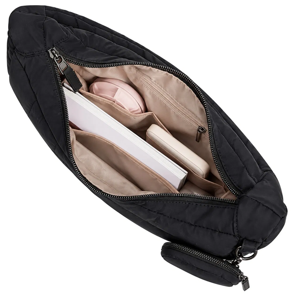 Women Compact Puffer Hobo Crossbody Bag with Adjustable Strap Nylon Shoulder Handbag and Small Pouch