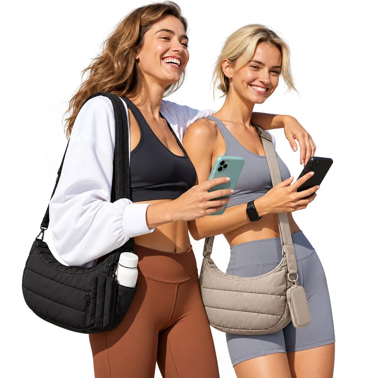 Women Compact Puffer Hobo Crossbody Bag with Adjustable Strap Nylon Shoulder Handbag and Small Pouch