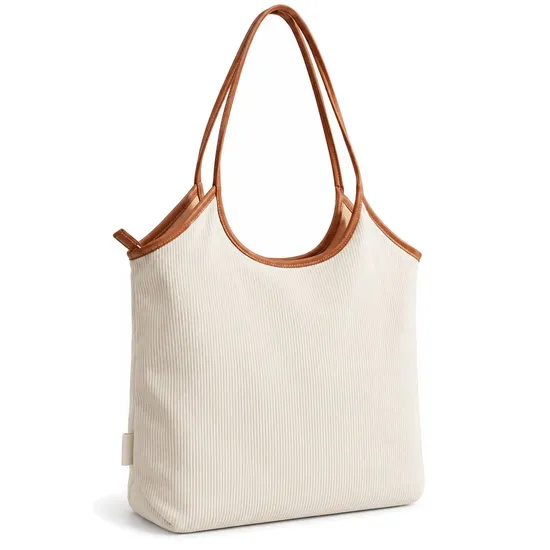 Custom Logo Corduroy Tote Bag Women Lightweight Soft Shopping Shoulder Bag with Polyester Lining
