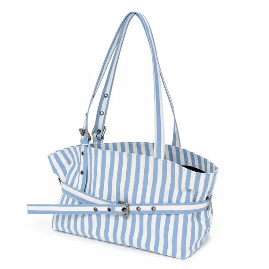 Custom Logo Striped Canvas Tote Bag for Women with Adjustable Belt and Shoulder Strap