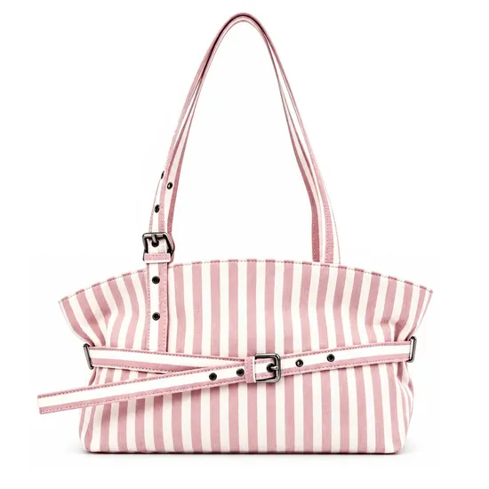 Custom Logo Striped Canvas Tote Bag for Women with Adjustable Belt and Shoulder Strap