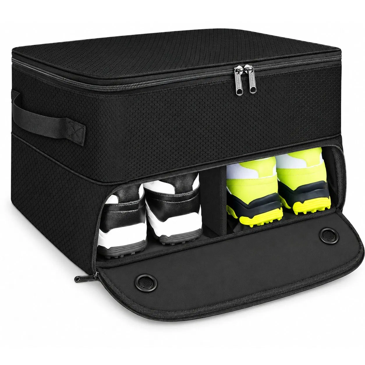 Foldable Golf Car Trunk Organizer with Shoe Storage Compartment and Adjustable Dividers