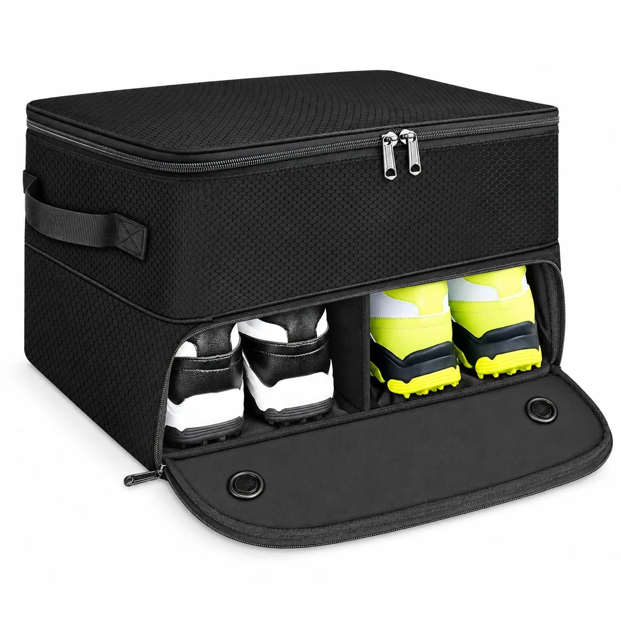 Foldable Golf Car Trunk Organizer with Shoe Storage Compartment and Adjustable Dividers