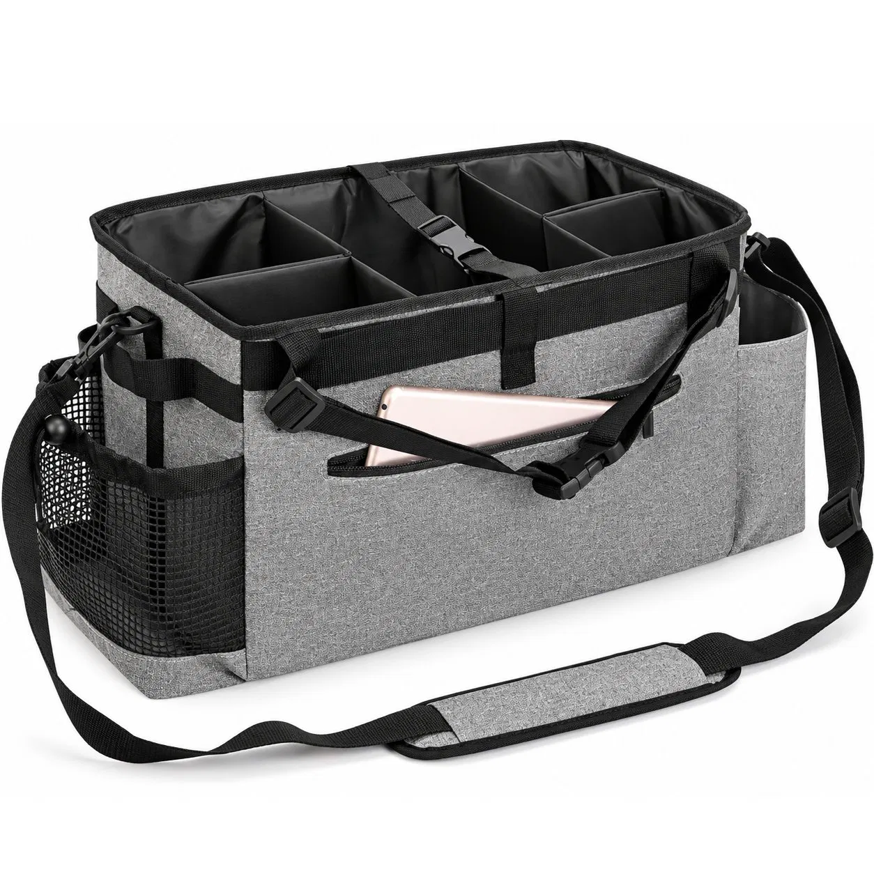Portable Polyester Cleaning Caddy Tote Bag with Multiple Compartments and Zipper Closure