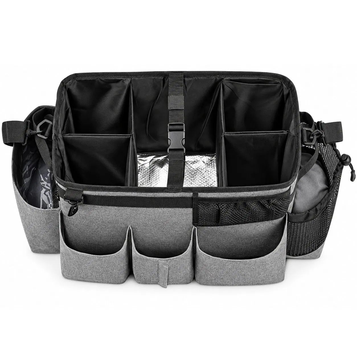 Portable Polyester Cleaning Caddy Tote Bag with Multiple Compartments and Zipper Closure